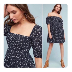 Maeve blue puff on or off the shoulder sleeve smocked back eyelet sundress